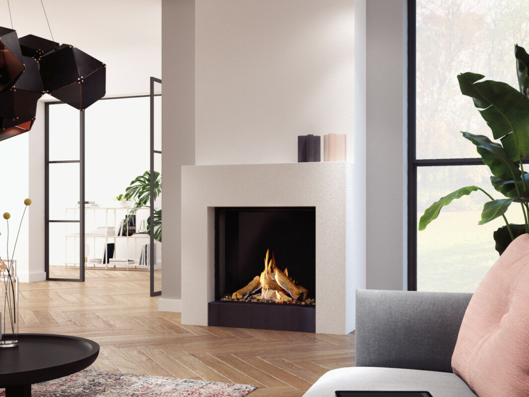 DRU Prestige® 42 luxury gas fireplace in a modern home.