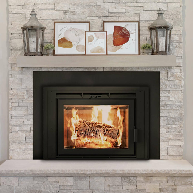 Flair® 34 Wood Burning Fireplace with stacked brick surround.